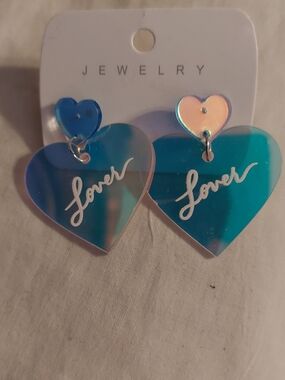 Iridescent Blue Heart 'Lover' Drop Earrings